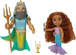 Disney The Little Mermaid Ariel Doll and King Triton Petite Gift Set, 6 Inches Tall with Dinglehopper, Candelabra and King Tritonâ€™s Trident Accessory Toys