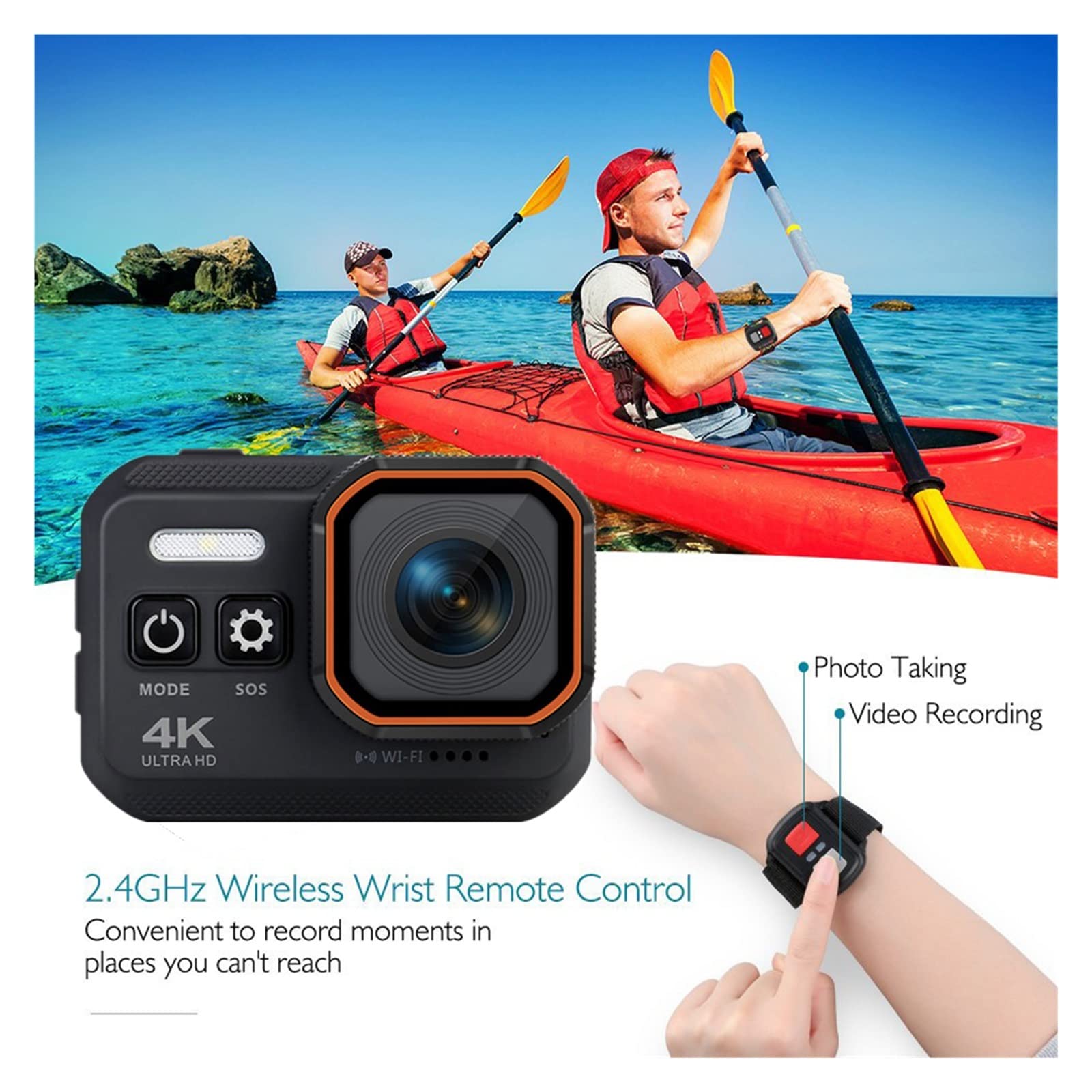 Action Cam, 4k Action Camera HD Impermeabile con Schermo di Controllo remoto Sport 4K Camera Drive Recorder Videocamera Sportiva Snorkeling Action Cam,All'aperto, Sport, Video(with 32G TF Card)