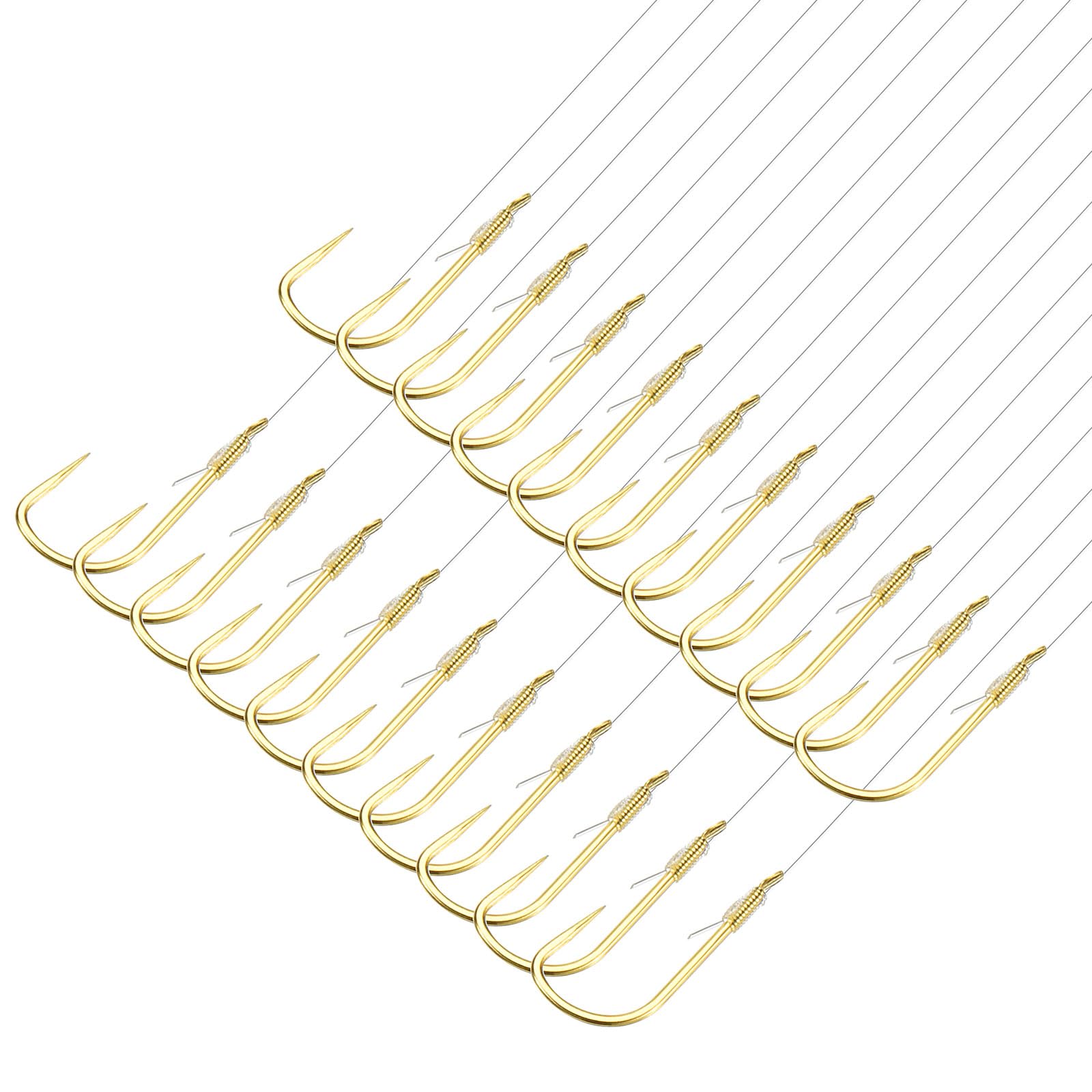 PATIKIL 5# Small Fishing Hooks with 36cm Line, 20Pcs 0.4x0.2 Inch Double Hook Rigs Fishing Hook on Nylon Line for Freshwater Gold Tone