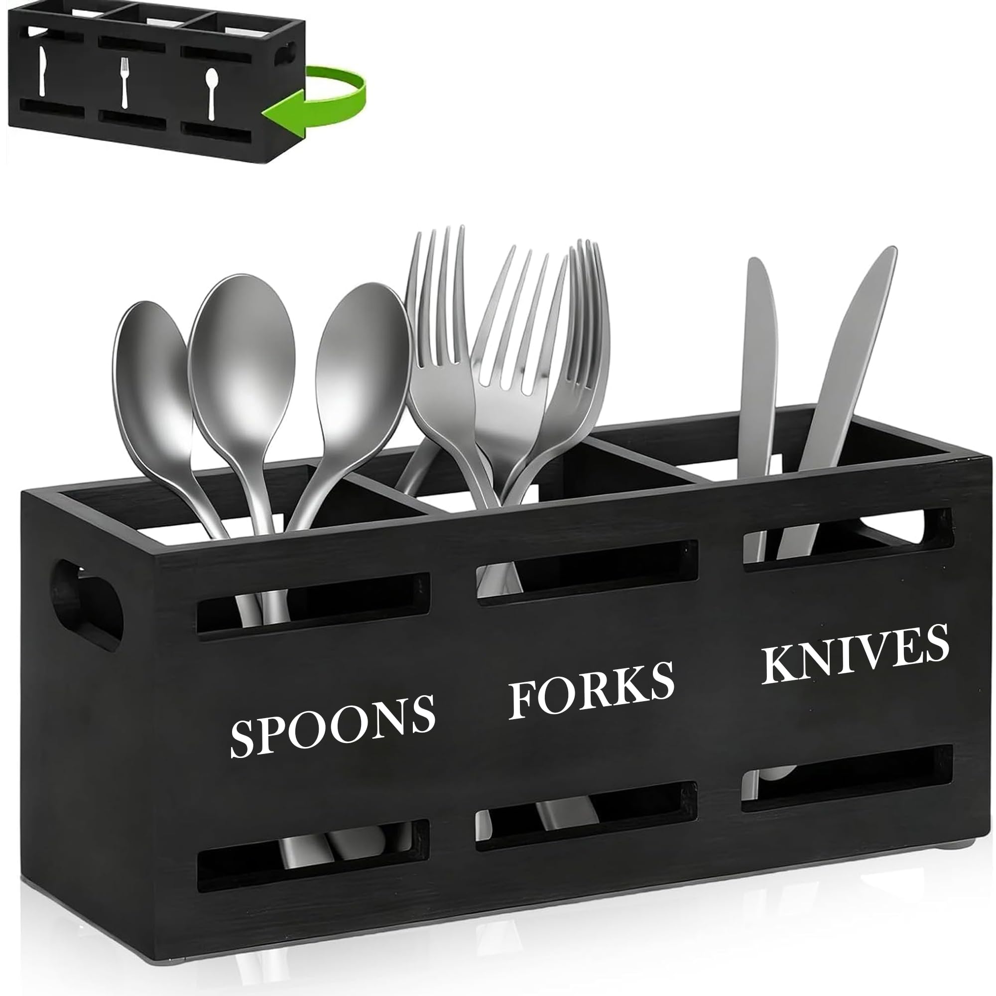 Cutlery Holder & Wooden Cutlery Holder – 3-Compartment Organiser for Table