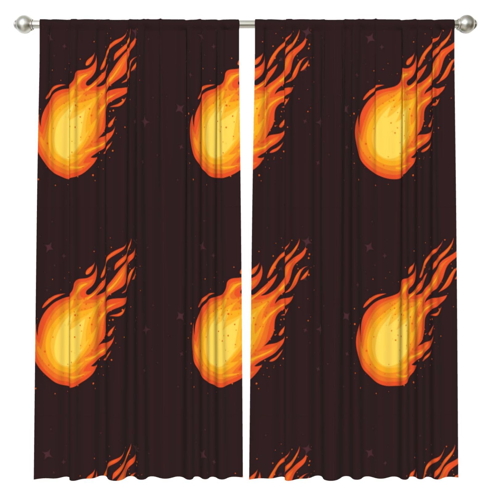 InOmak Red Falling Fireball Flame Pattern, 2 Panels Window Curtains 52 x 84 Inch Blackout Curtains for Living Room Bedroom