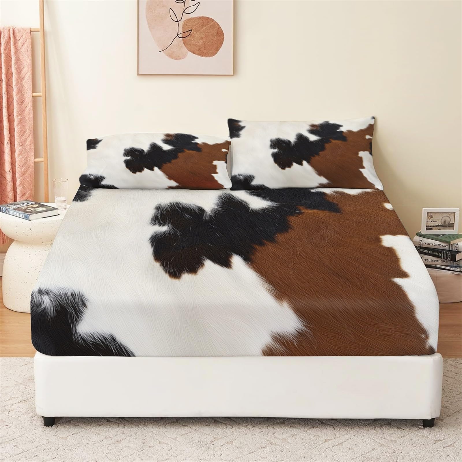 King Size Fitted Sheets Multicolor, Animal Skin Cow Texture Microfibre 30cm Deep Fitted Bed Sheet, Soft Hypoallergenic Bed Sheet Cover King Size 53x75 inch