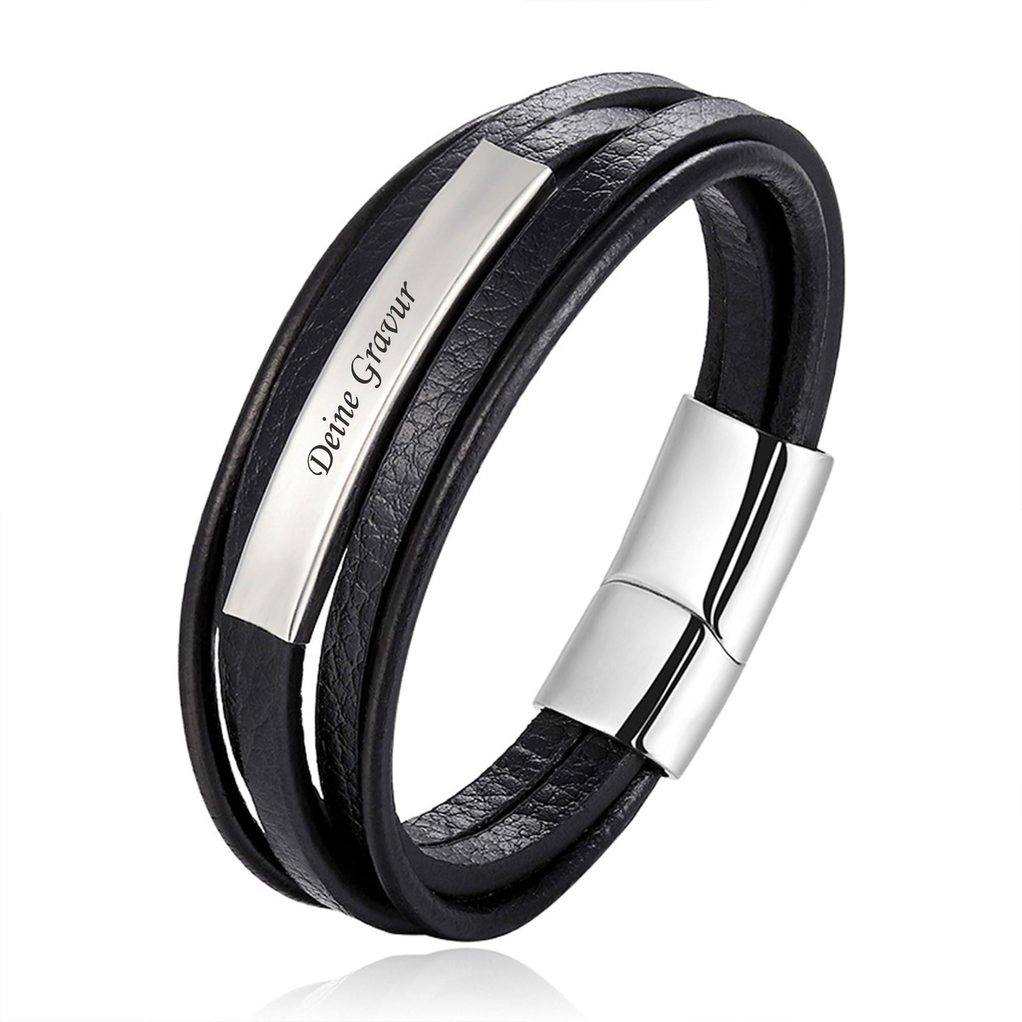 Lederarmband mit Gravur Herren Damen | Personalisiertes Armband mit Namen Datum | Männerarmband Frauenarmband | Geschenk Freund Papa Mama zu Weihnachten | Aus Echtleder | Modeschmuck
