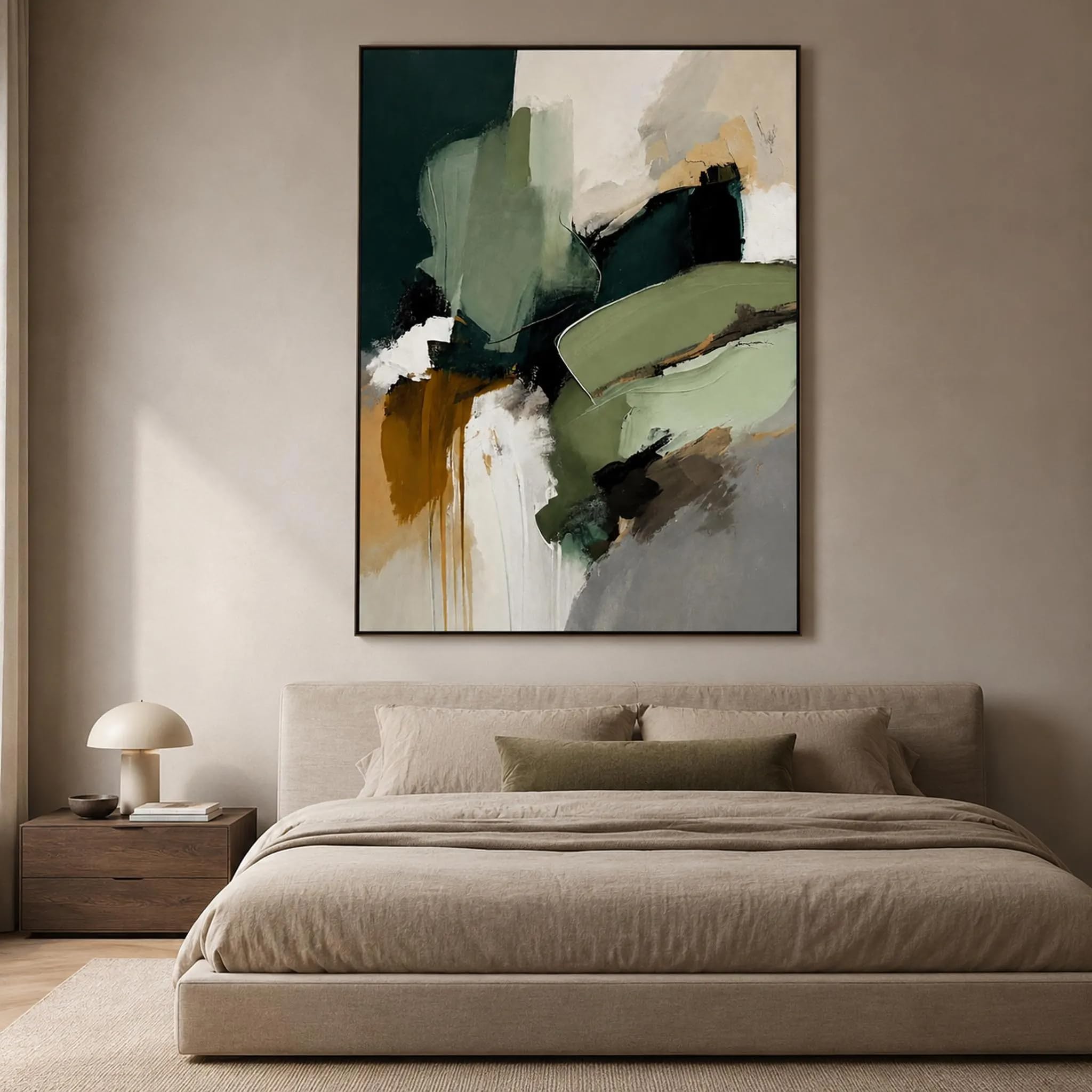 UUDEZO Cuadro decorativo de pared en tonos verdes neutros, lienzo con textura de pintura al óleo abstracta moderna (90x110 cm (35x43 pulgadas)