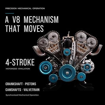 TECHING v8 Engine Model kit That Runs Mechanical Metal Assembly DIY Car Engine Model Kit 500+Pcs Educational Experiment (8 Cylinder Engine)
