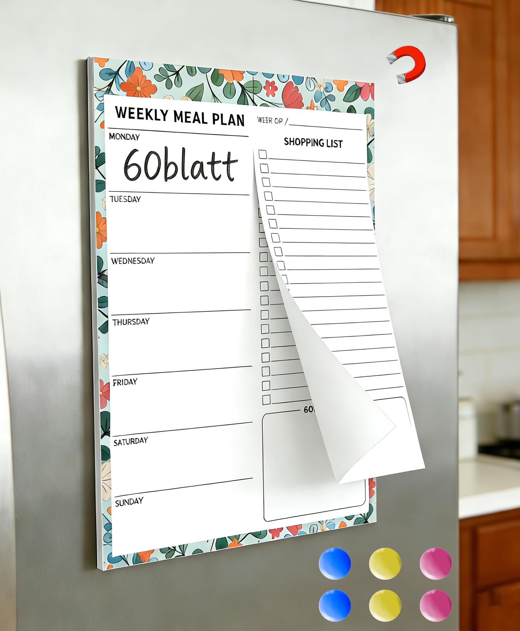 60 planner magnetici per alimenti con 6 magneti: lista della spesa separabile, magnetica, frigorifero e piano dei pasti, agenda settimanale – agenda menu per famiglia amici WG dieta, blocco