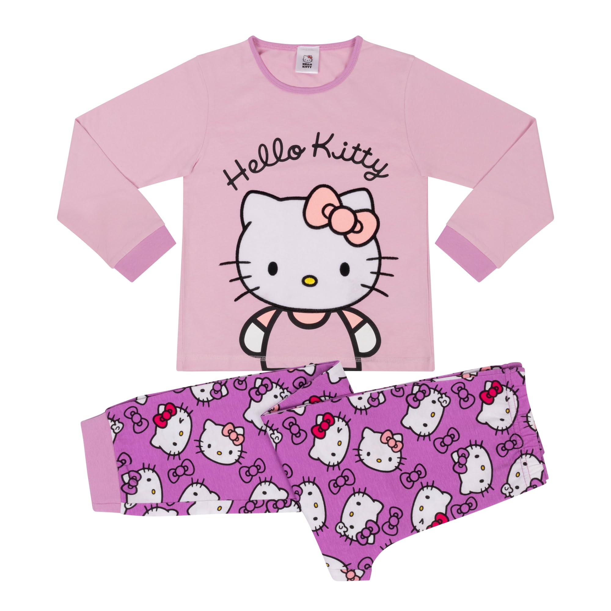 Hello Kitty Dziewczęca 100% bawełna polar twarz długa piżama zestaw - 7-8 lat 128 cm różowa
