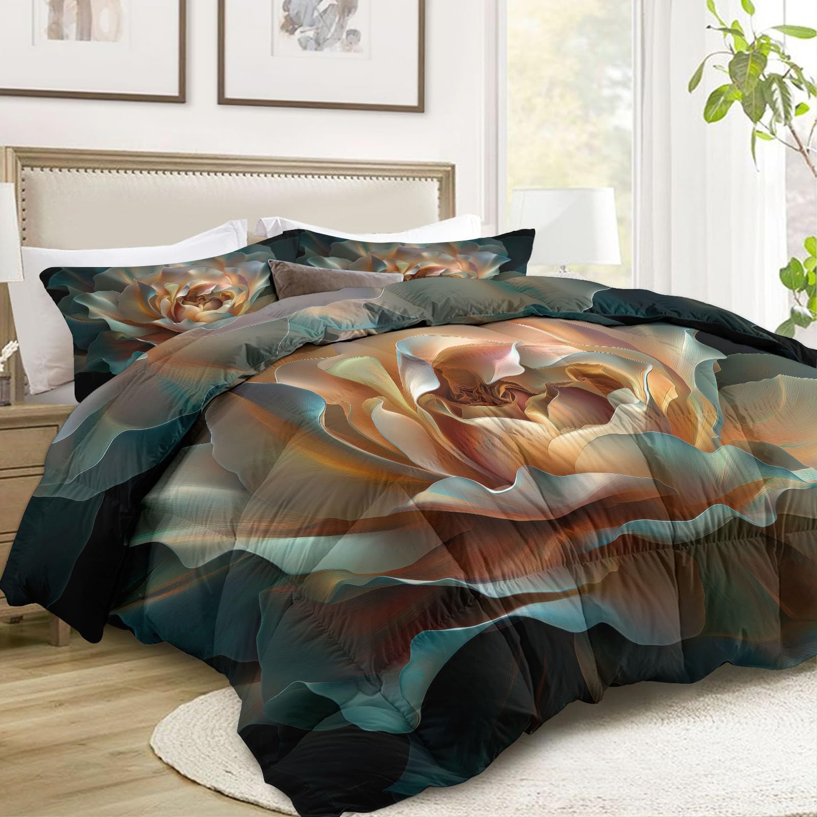 Piumino 4 Stagioni 150x200 cm Rosa Astratta Trapunta Copriletto Imbottito Leggero in Microfibra Soffice, Trapuntino Stampa Reversibile Estate e Inverno