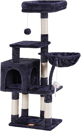 Miniatura 7 de Heybly Árbol para gatos con juguete, condominio de torre para gatos de interior, casa para gatos con perca de felpa acolchada, hamaca acogedora y