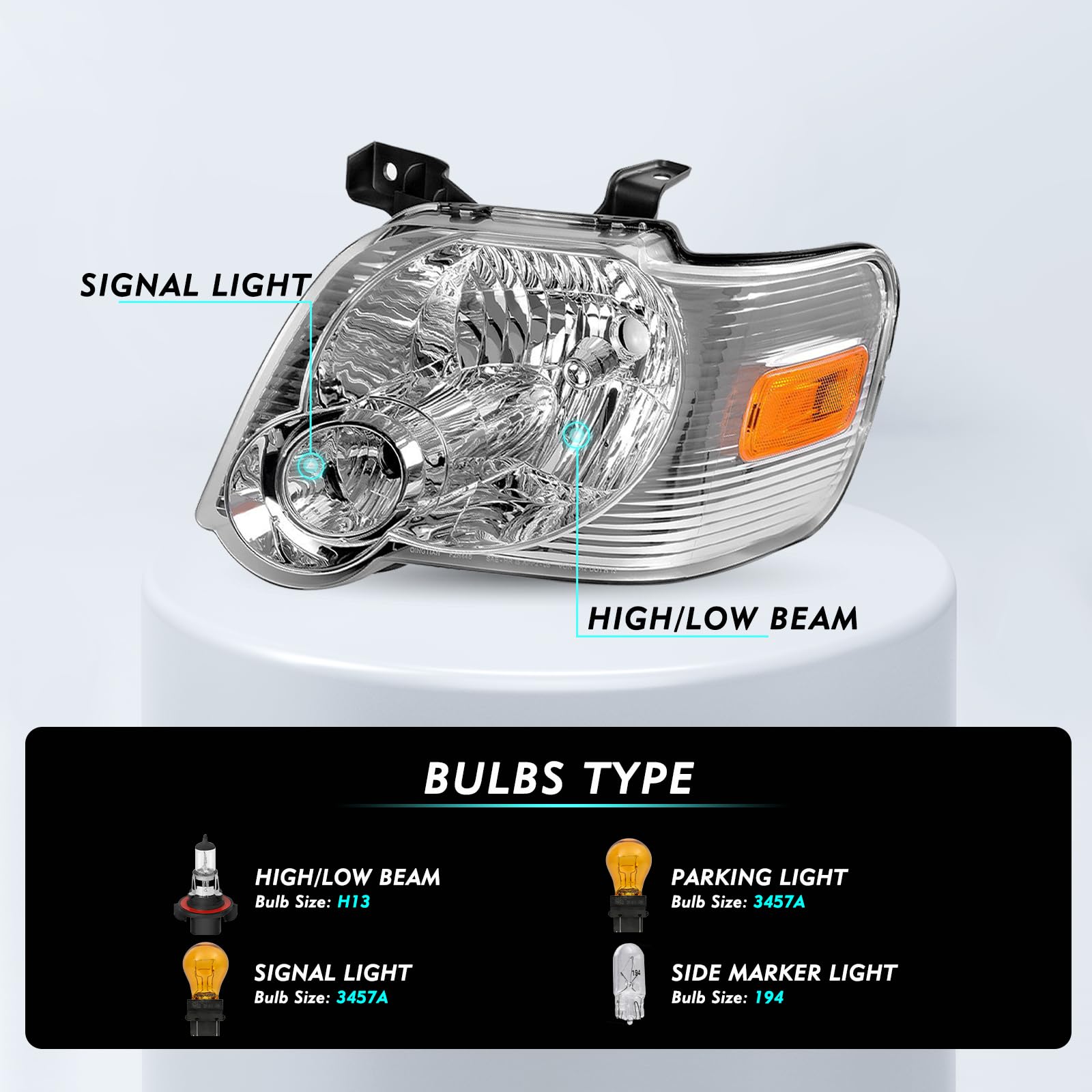 Evan-Fischer Driver & Passenger Headlights For 2006-2010 Ford Explorer - Halogen With Bulbs, Pair