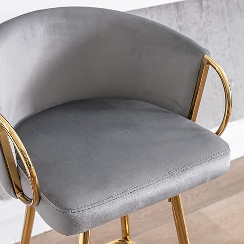 Miniatura 13 de Juego de 2 taburetes de bar de 26 pulgadas, sillas de isla de cocina con taburetes altos tapizados de terciopelo, taburetes de desayuno con respaldo