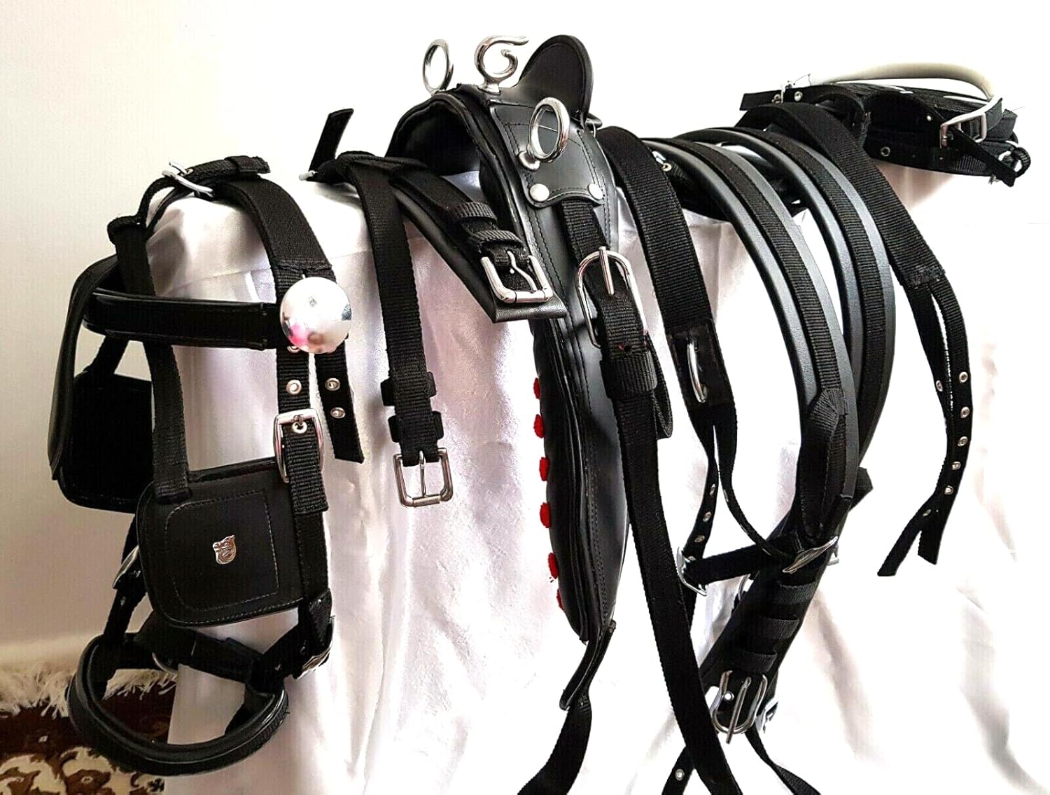 Designer Nylon Driving Harness Set for Single Horse Cart with Bridle, Reins, Traces, Breast Collar, Crupper Full Horse, Cob, Pony & Shetland 002 (Full Horse)