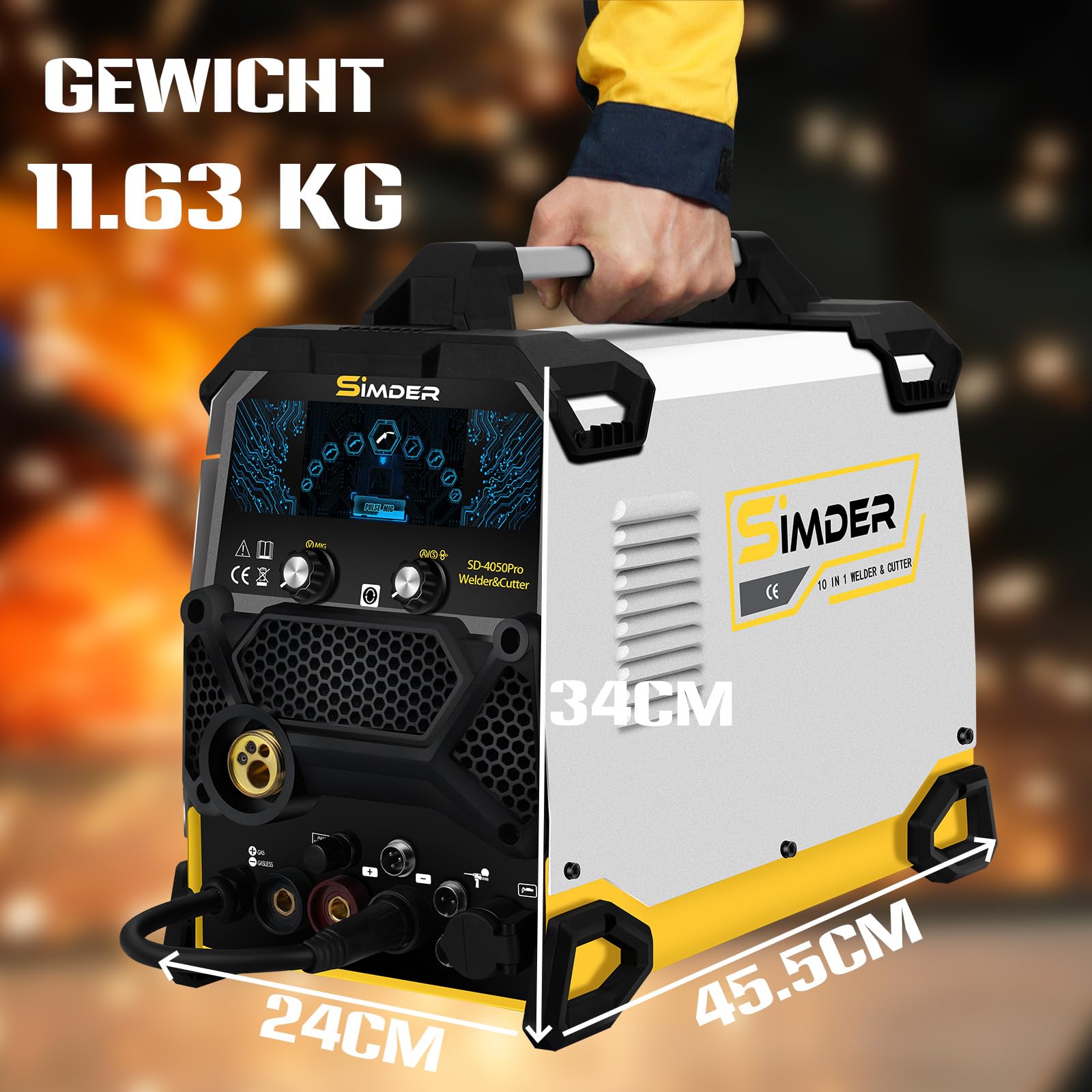 MAG Aluminium Schweißgerät 10 in 1 200A Impuls MIG//MAG/HF WIG/MMA/Spool Gun/Pilot ARC Plasmaschneider SSIMDER MAG Schweißgerät SD4050Pro Elektroden Schweißgerät für Farm Repair Home DIY Autoreparatur