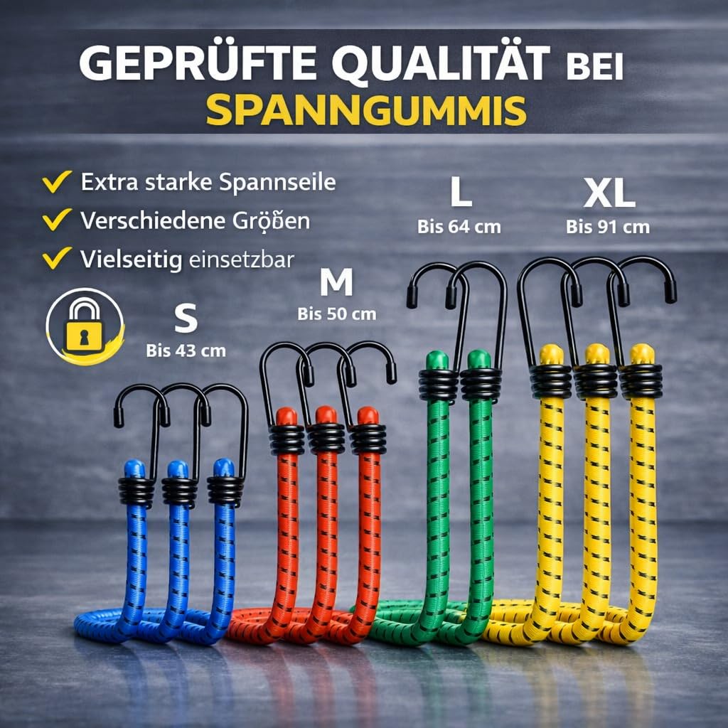 Set di 10 espansori multiuso con ganci e tendicinghie extra forti per campeggio, auto e bicicletta, cinghie di tensione e gomma di tensione, accessori per auto