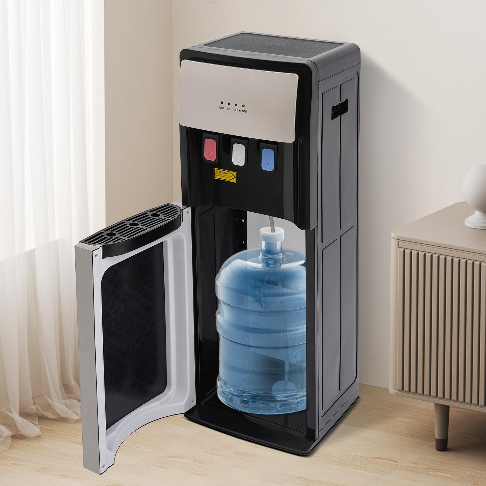 Bottom Loading Water Cooler Dispenser, Holds 2 & 5 Gallon Bottles, 3 Temperature Spouts, No Lift Bottom Loading, for Office, Home, Living Room, Coal Black (Silver Grey)