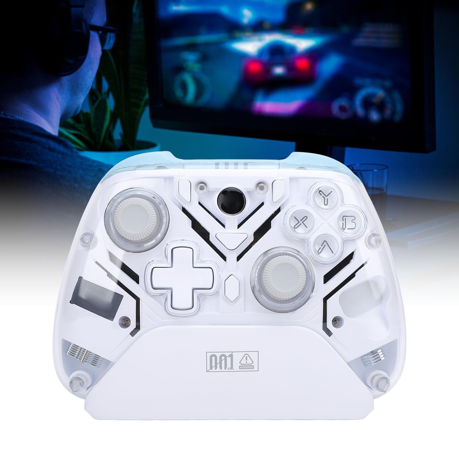 Hamwesh Controlador de Juegos, 2.4G Inalámbrico y BT 5.3 con Disparador Hall Burst RGB Light, Controlador de Juegos para PC, de Inalámbrico con Base de Carga Inteligente para (WHITE)