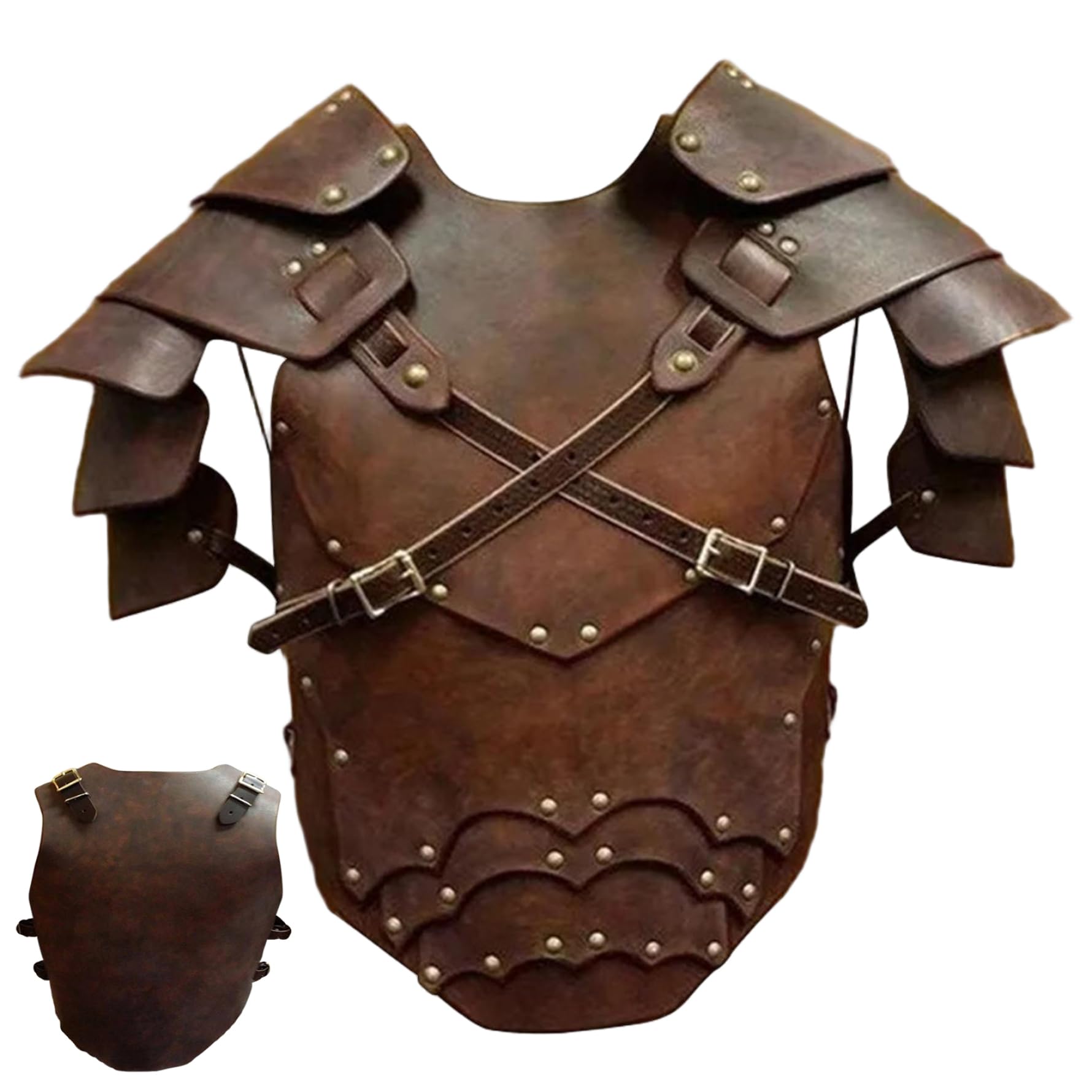 Armatura da Cavaliere Medievale, pettorale in Pelle PU per Uomo, Costume Vichingo Regolabile per la Festa Cosplay di Halloween