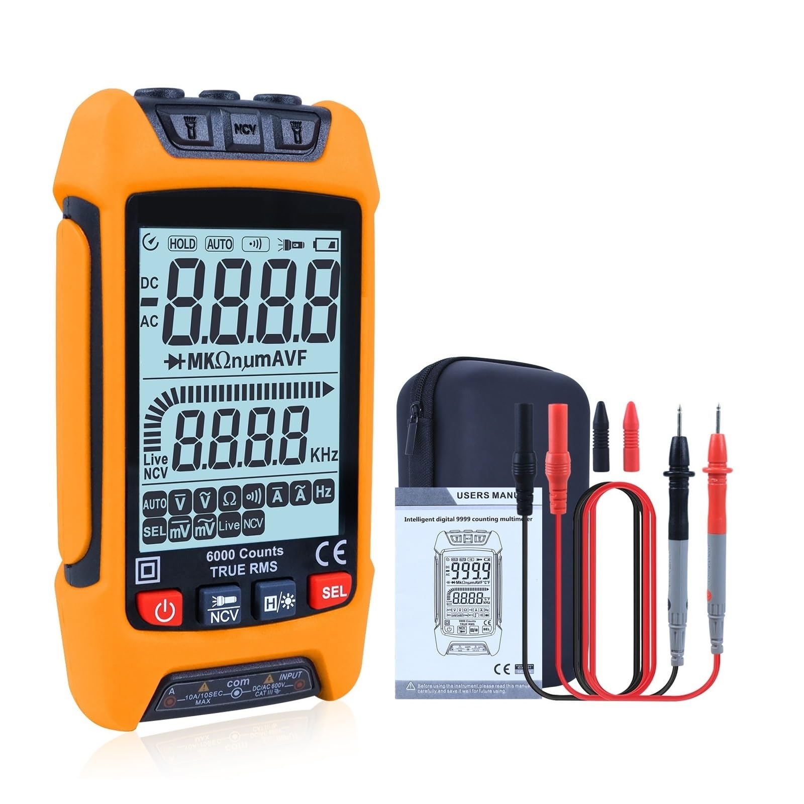 Probador AC/DC Voltímetro Ohm Multímetro Digital 9999 Cuenta Rango Automático TRMS Resistencia Capacitancia Probador De Temperatura(V1-O)