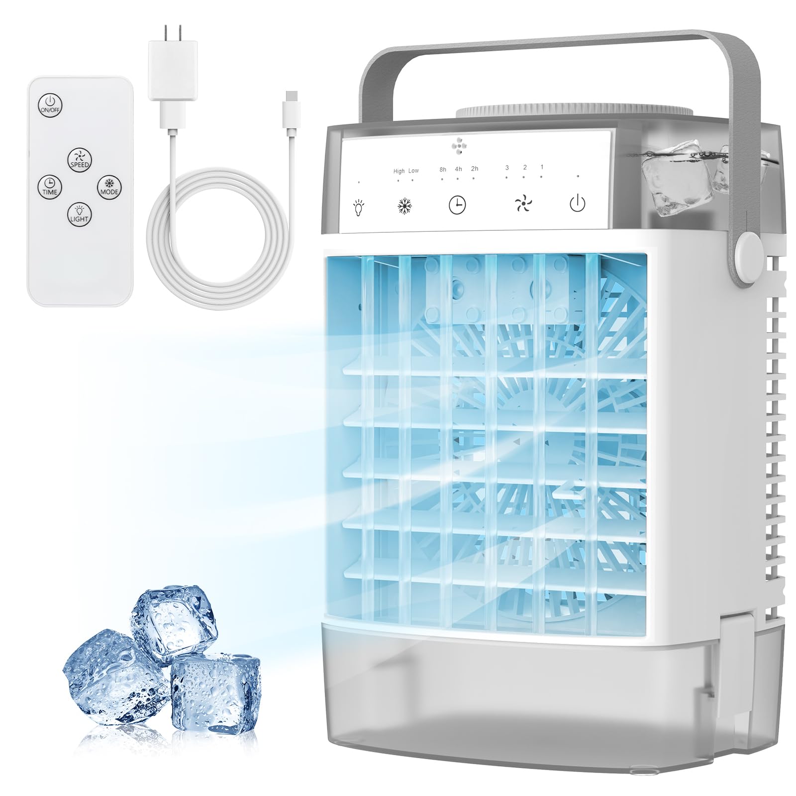 Condizionatore d'aria portatile, unità CA 3 in 1, mini condizionatore d'aria personale con serbatoio d'acqua da 1000 ml, timer 2/4/6h, piccola ventola di raffreddamento con ricarica USB (include