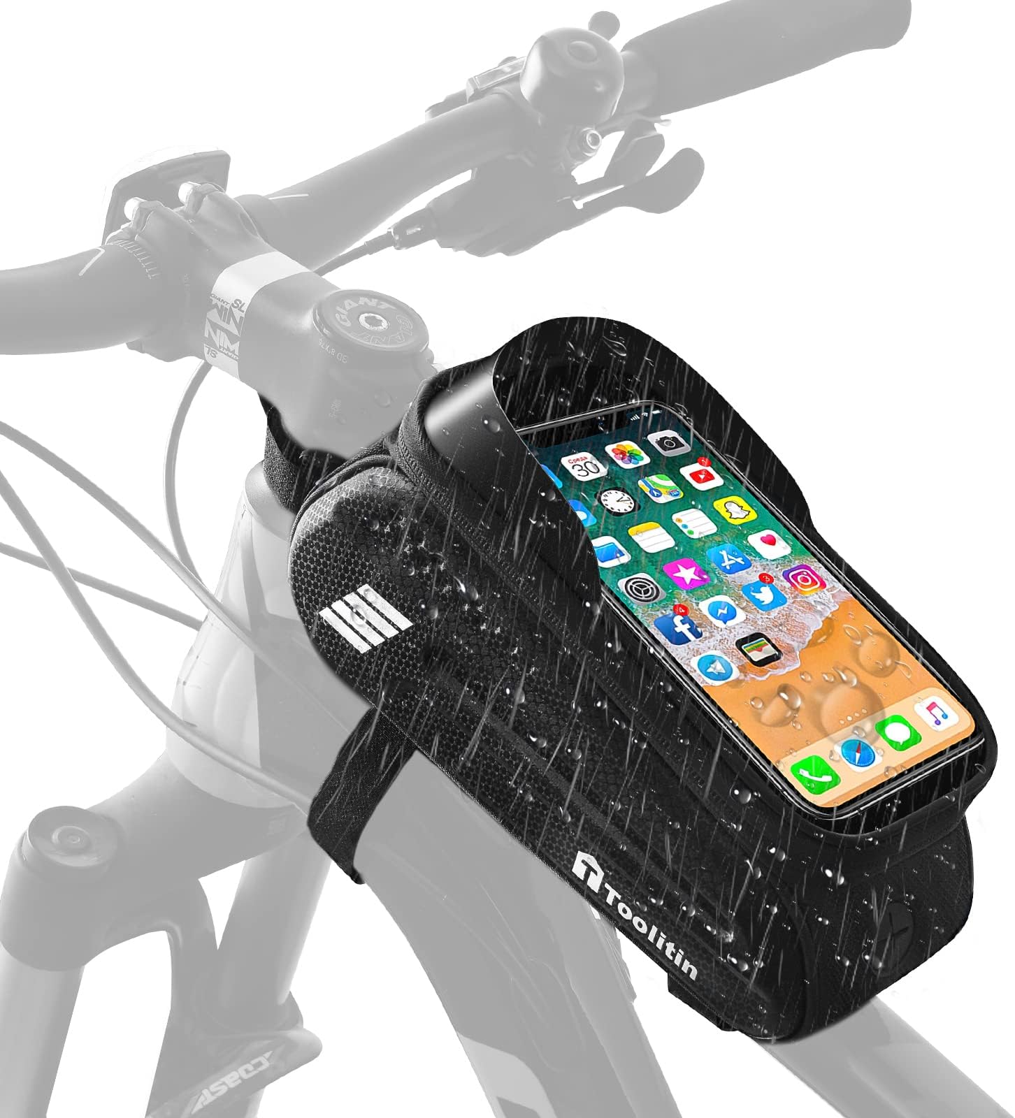 TOOLITINBike Phone Front Frame Bag,Waterproof Top Tube Handlebar Bag Bike Phone Mount Bag, Bicycle Phone Bag for for iPhone 11 XS Max XR 8 7 Plus Accessories Below 6.8”