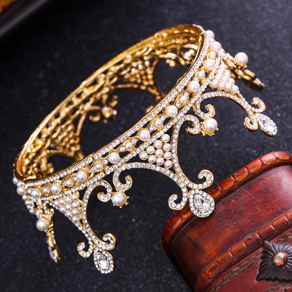 Tiara, stop strasu, Bridal Crown, biżuteria na głowę, perłowa, okrągłe, złote diamenty, prosta, modna, ślubna ozdoba do włosów, w stylu vintage, opaska na czoło na imprezę