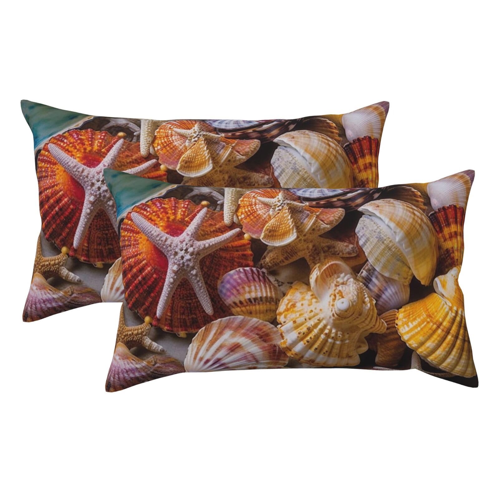 2 Pack King Size Pillow Cases for Hair and Skin Soft Breathable Pillow Case Covers with Hidden Zipper Sea Shell Treasures Pillowcase 20x36 Inches Pillow Covers for Sleeping Gift