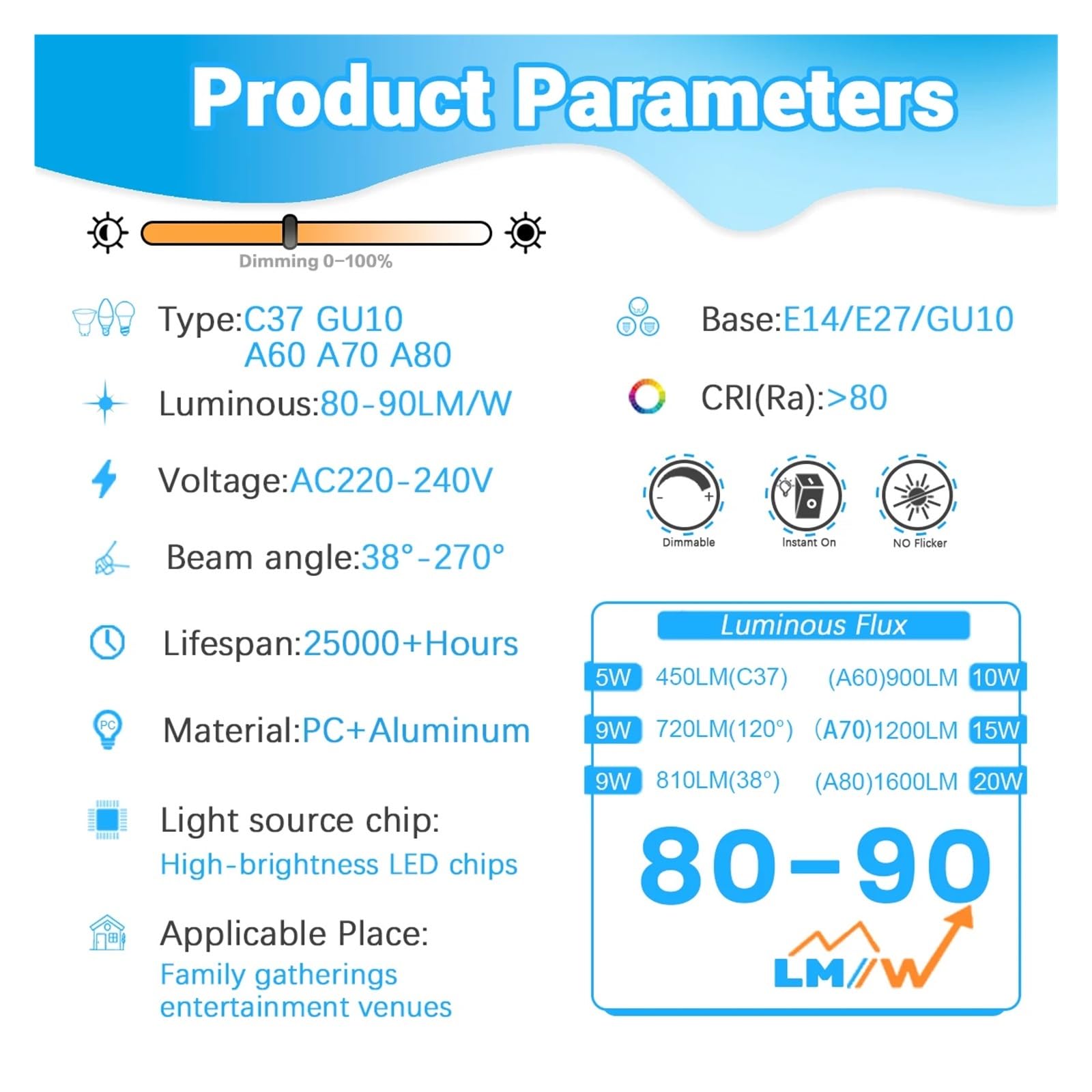 eufeifeiegds 10 lampadine LED dimmerabili E27 E14 GU10 220 V, W, 15, 20, equivalenti a 60, 3000 K, 4000, 6000, con attacco a baionetta(NaturalLight4000K,A80 20W_YES_AC220-240V)