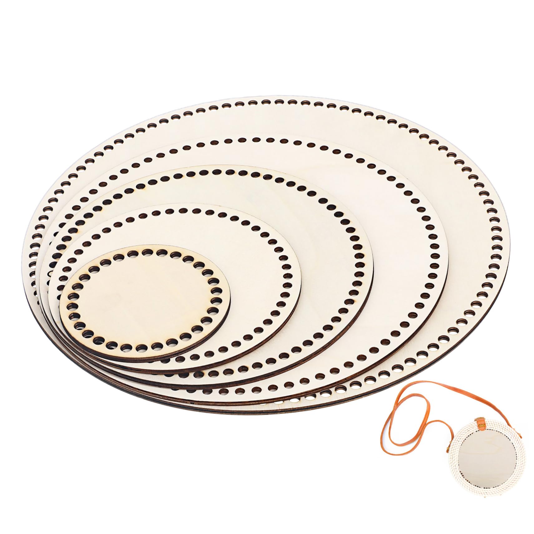 ARTIBETTER Set of 5 Wooden Mini Cross Stitch Frames Crochet Bag Bottom Base Round Design Wood Bag Bottom Basket Weaving Supplies