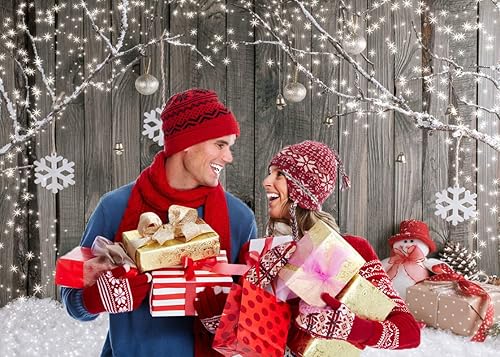 Miniatura 3 de LYWYGG Telón de fondo de Navidad de 7 x 5 pies para fotos de piso de nieve, fondos de madera para fotografía de pared para niño CP-70