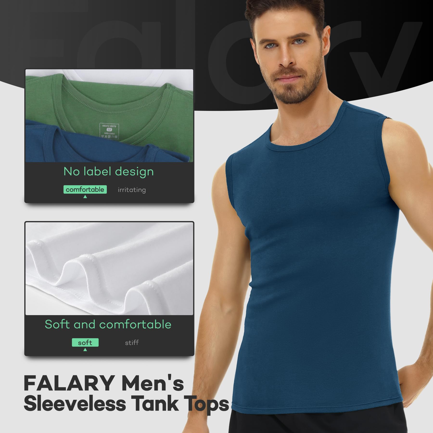 FALARY Canottiera Uomo Pacco da 3 Canotta Palestra Uomo 100% Cotone S-5XL Bianco Nero Marino Oliva