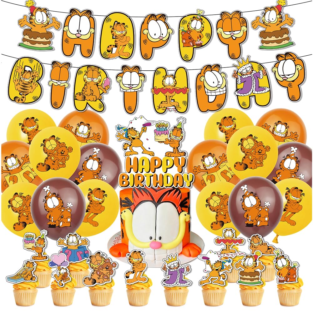 30PCS Garfield Theme Birthday Party Supplies - Cat Fat Banner, Balloons, Decorations Set