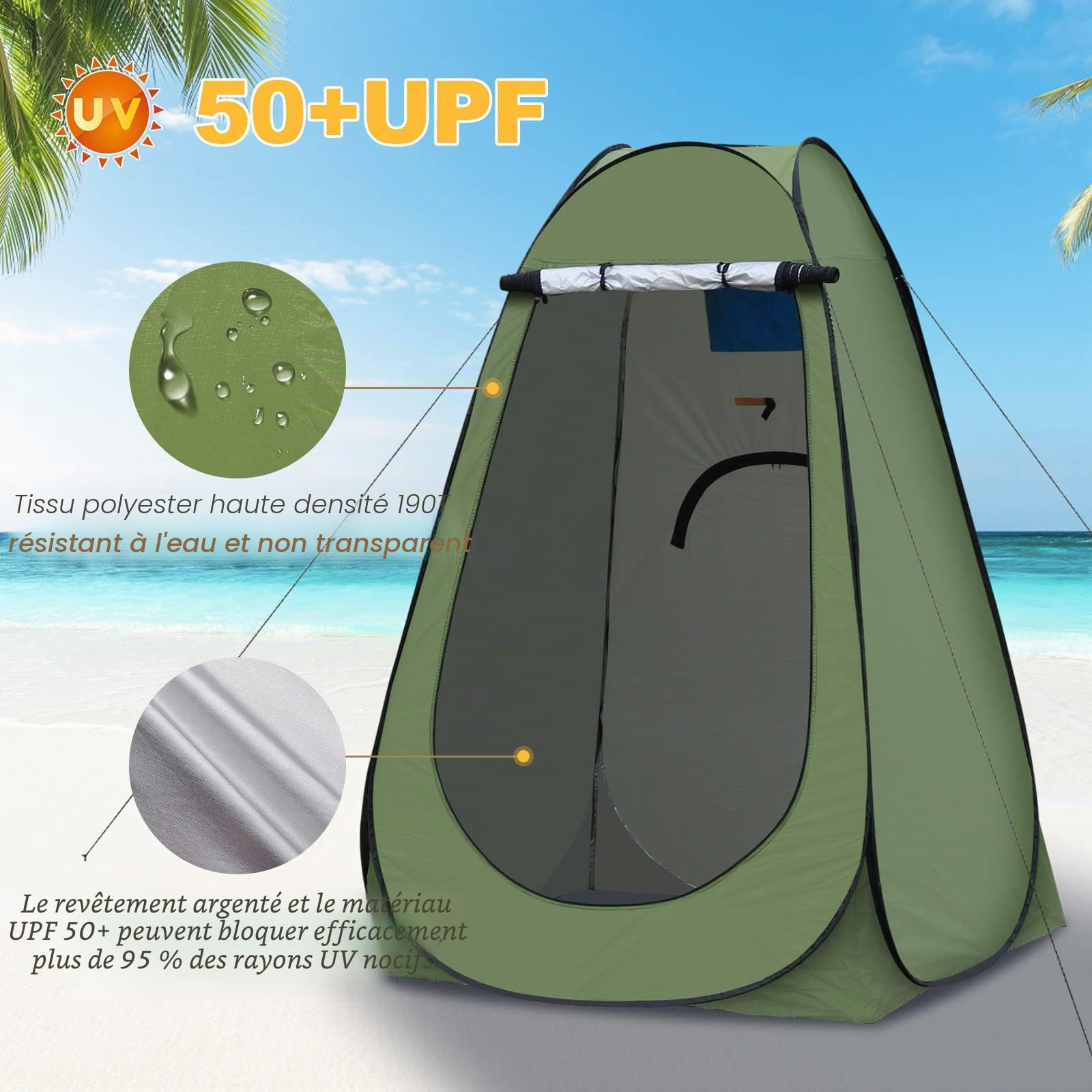 CLIPOP Tente de Toilette Pop Up Toilette Cabinet de Changement Anti-UV Tente de Douche pour la Plage, la pêche, Le Bain, l'extérieur, avec Un Sac de Transport