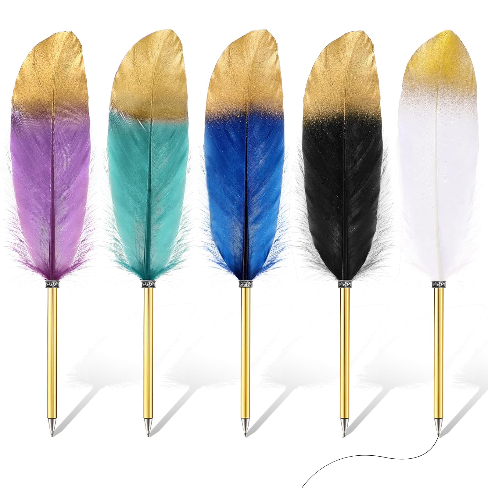 SEEVOR 5 Pcs Feather Pens Soft Fluffy Quill Pens Each Pen Comes With Individual Packaging Suitable For Signature Office School Wedding Party Favors (