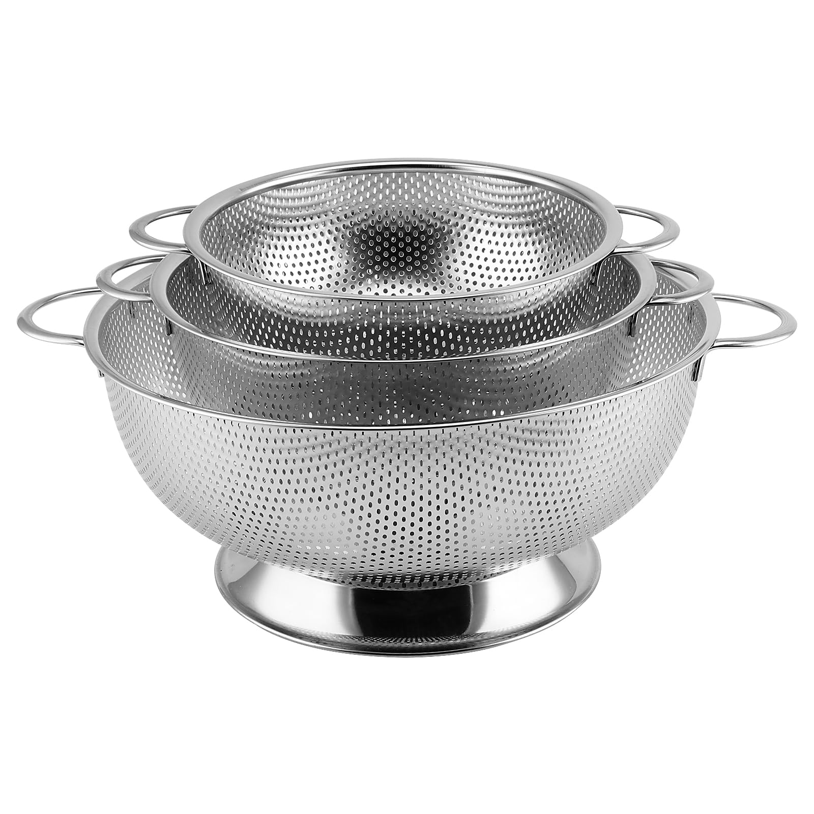 Juego de 3 coladores de cocina con mango y base, 19/22/28 cm