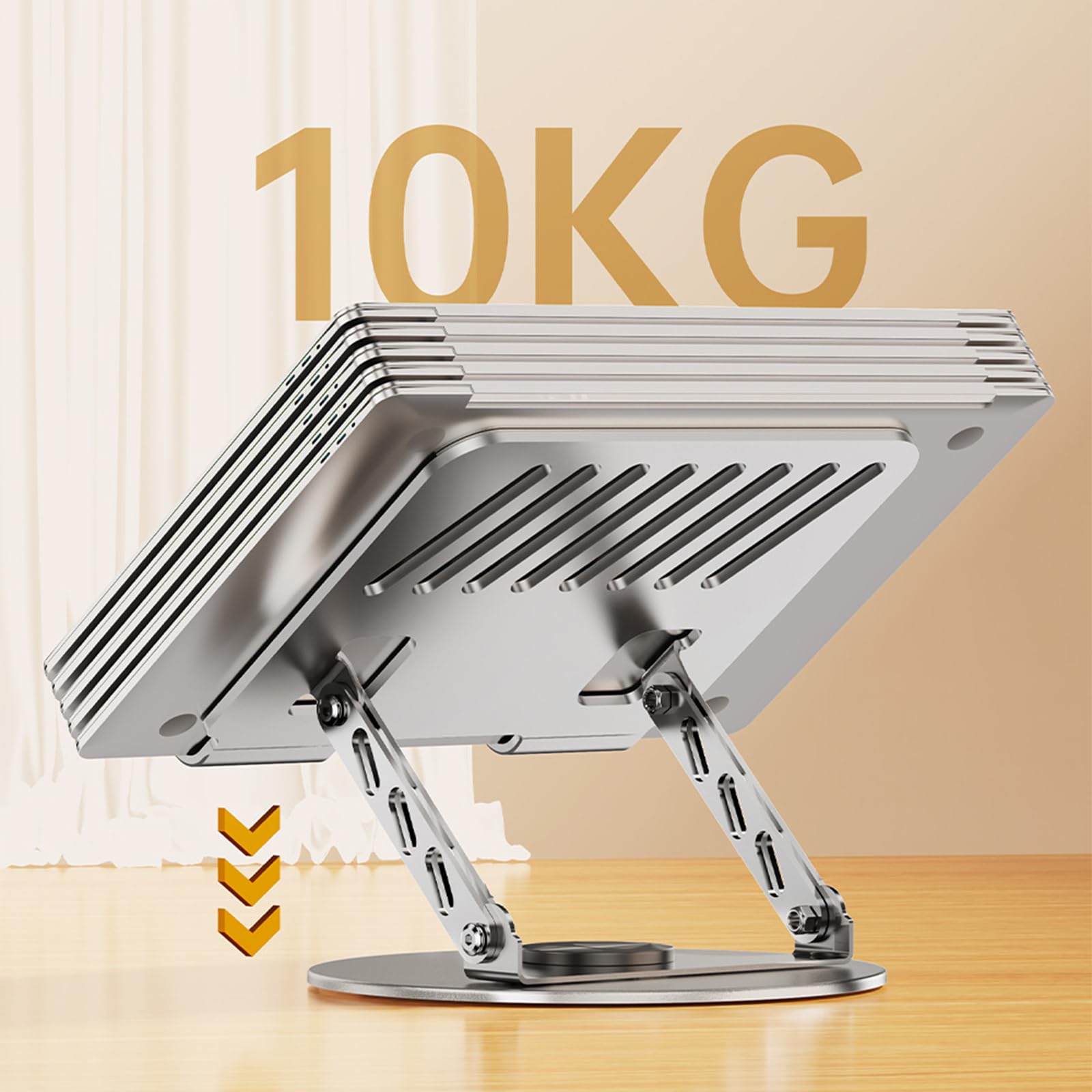 Supporto per laptop salvaspazio con rotazione a 360° Struttura pieghevole in acciaio carbonio Piattaforma raffreddamento desktop regolabile a due assi Supporto per laptop desktop portatile