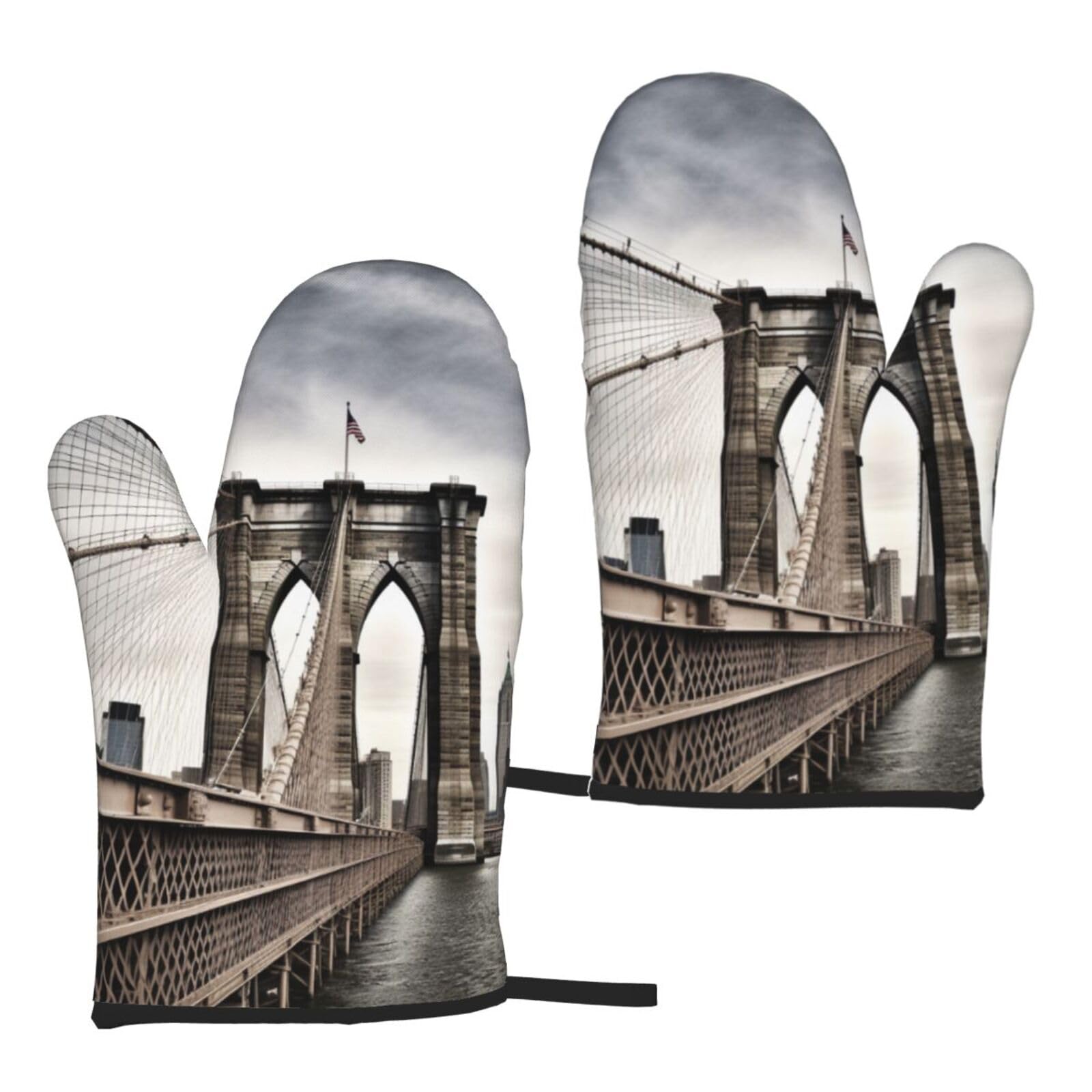 Brooklyn Bridge Printed Oven Mitts Sets 2 PCS Heat Resistant and Non-Slip Glove Potholder for Kitchen Cooking Baking Grilling