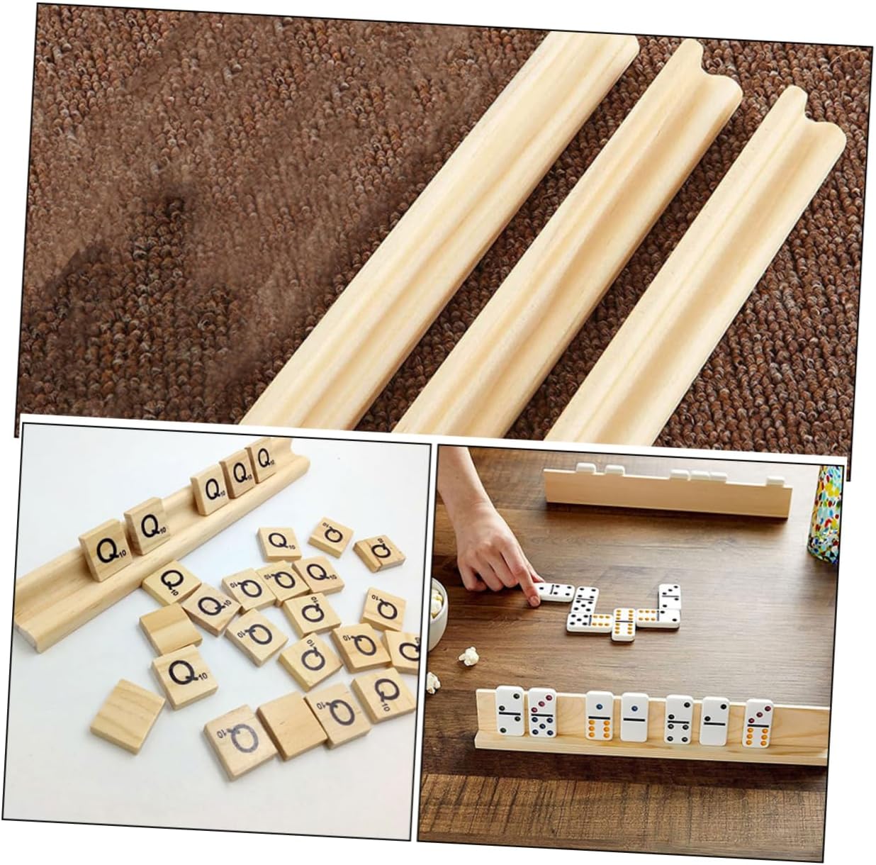 ibasenice 6pcs Domino Stand Chinese Mahjong Tiles Mexican Train Trays Portable Rack Mahjong Tile Pusher Letter Tile Holder Portable Mahjong Rack Mahjong Organizer Gaming Card Organizer Wood