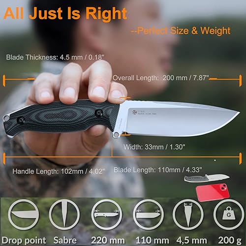 Miniatura 6 de Ruike Cuchillo pequeño de hoja fija para acampar con funda de rotación 360, 14c28n táctico de espiga completa grande de acero inoxidable, caza