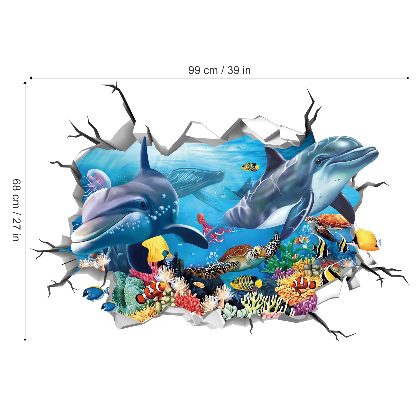 AINIUNIU Adesivi Murali 3D Sottomarino Adesivi, 4 Pezzi Animali Sticker da Muro per Decorazioni Bagno, Blu Oceano Adesivo Murale per Camera da Letto Soggiorno Camerette Bambini Decorazioni