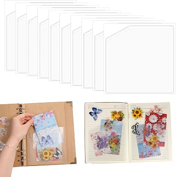 10 Pcs Adhesive Clear Corner Pockets Planner Adhesive Pockets 6 x 6 Inch Self-Adhesive Planner Sticky Display Sheet Protectors for Office School Notebooks Posting Signs Planners Folders Accessories