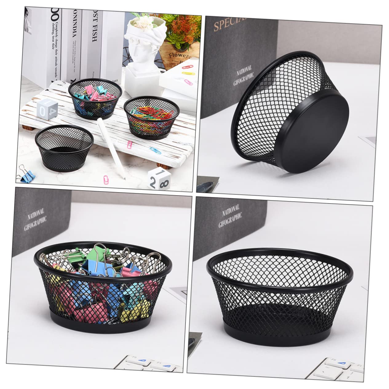 Homoyoyo 6 Pièces Porte-Trombones pour Bureau, Conteneur à Trombones en Fer Noir, Panier à Trombones Maille, Grosse Capacité, pour Bureau/Garçon et Filles