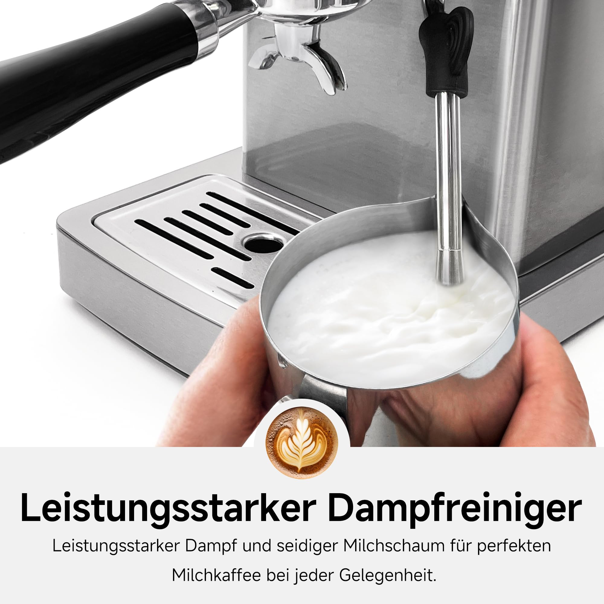 HIBREW Programmierbare Espressomaschine, H10A, 19-Bar-Extraktionsdruck, gebürsteter Edelstahl, einstellbare Temperatur und Tassenvolumen, Dampfrohr für Milchaufschäumer