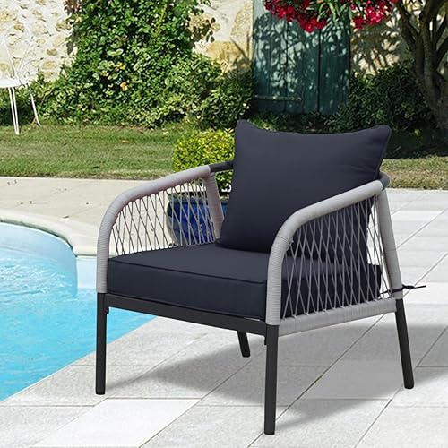 Miniatura 6 de Cojines de asiento profundo para sillas de exterior, impermeables, para respaldo y asiento profundo para muebles de jardín y patio (negro y gris)