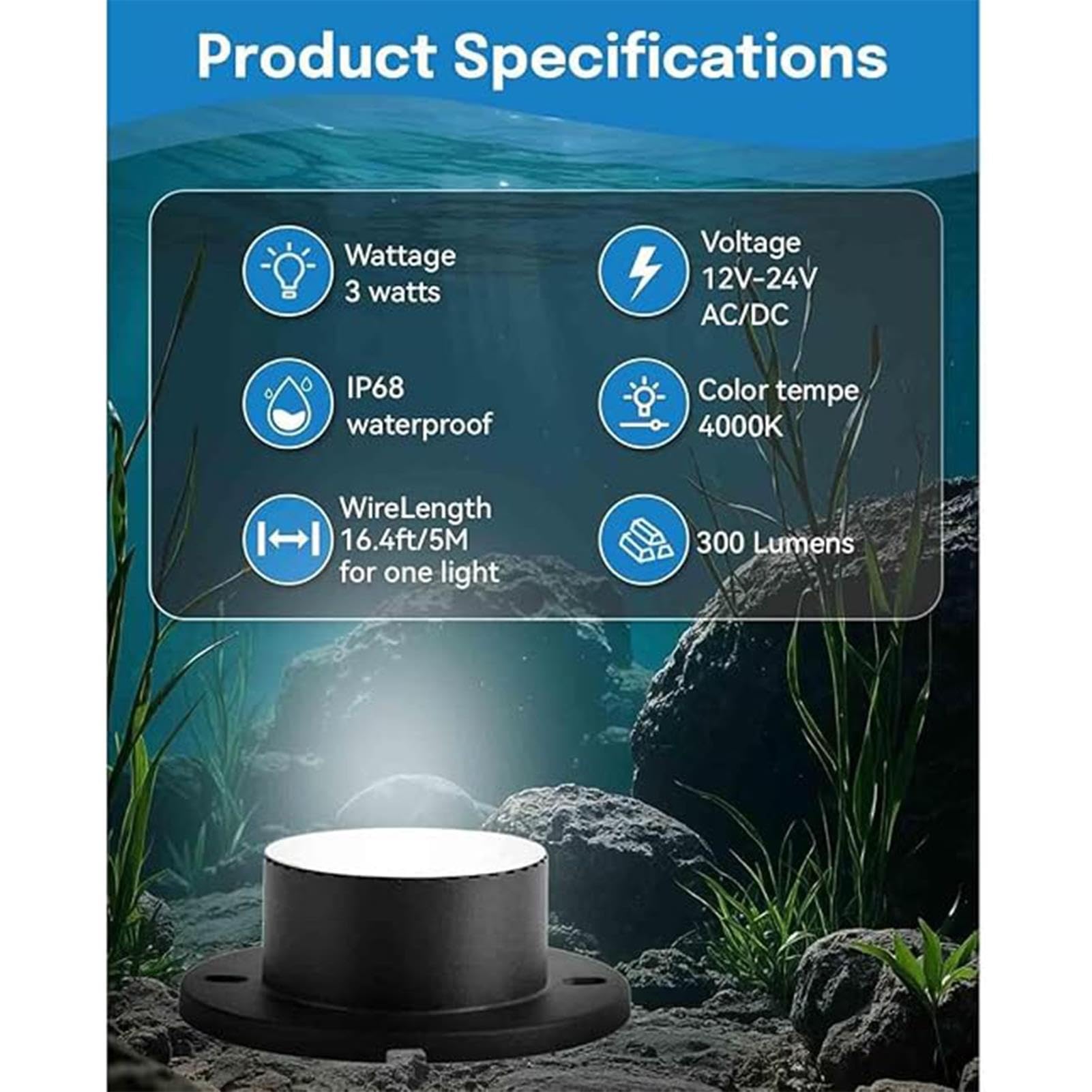 Luz LED IP68 Para Piscinas Y Paisajismo - Luces LED Para Estanques, Luces Subacuáticas Para Fuentes De 12V, Para Iluminación De Fuentes, Piscinas Y Estanques De Peces(White Light,1PCS(3W))