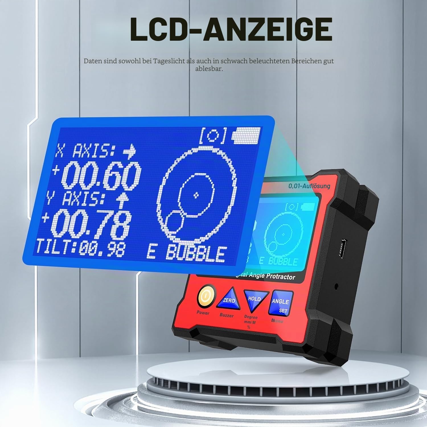 Winkelmesser Digital Box, DXL360S Dual Axis Digital Level Box, Digitaler Dual Achsen Wasserwaage Elektronische Neigungsmesser, Level Angle Finder für Holzbearbeitung Baugewerbe Automobilindustrie