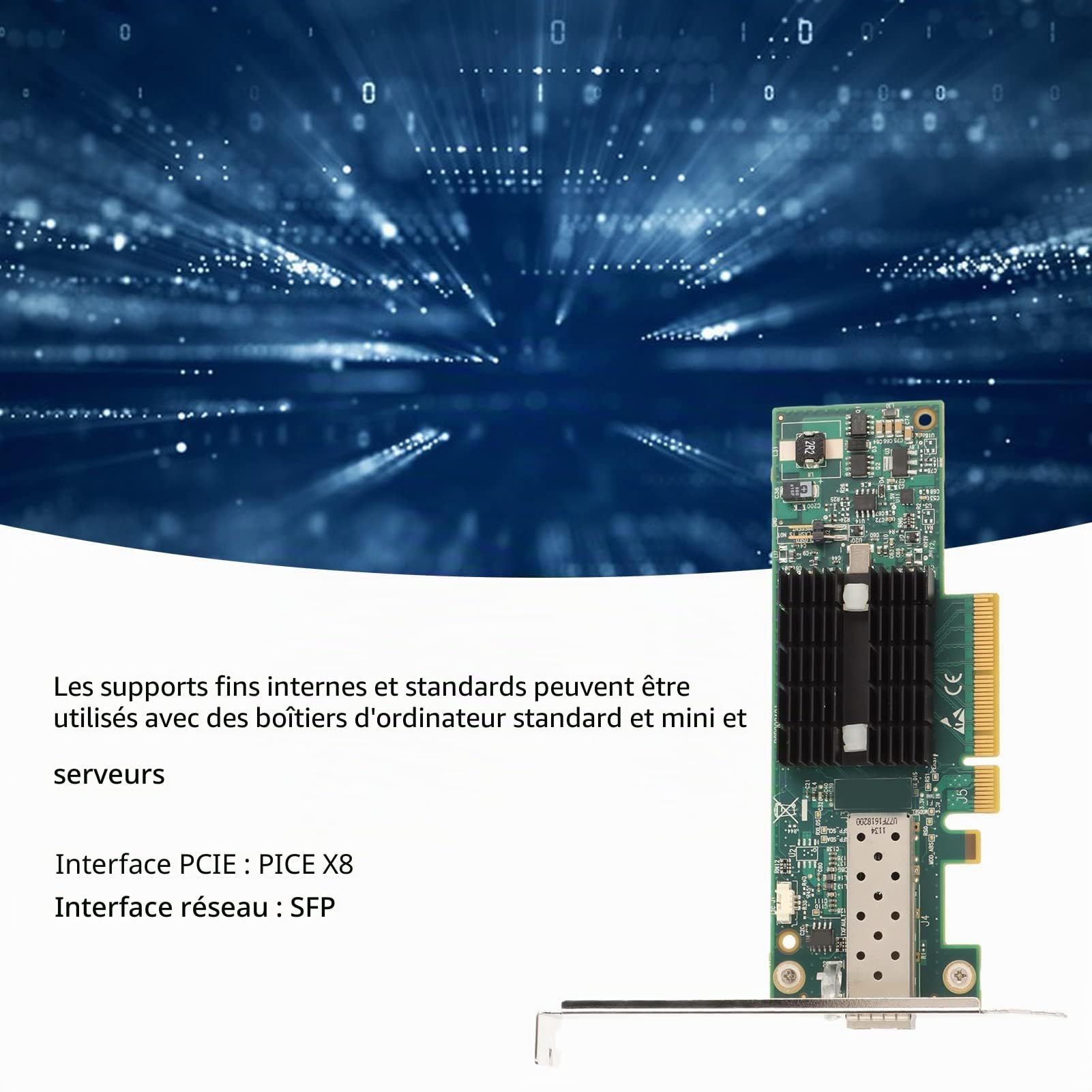 Dpofirs Carte Réseau 10 Go PCI E NIC, MNPA19XTR SFP+ Carte Réseau PCIE Adaptateur Réseau 10 Gbit/s Carte Réseau PCIE Canaux PCIE X8 pour Emplacements PCIE X8 et PCIE X16 pour Serveurs Informatiques
