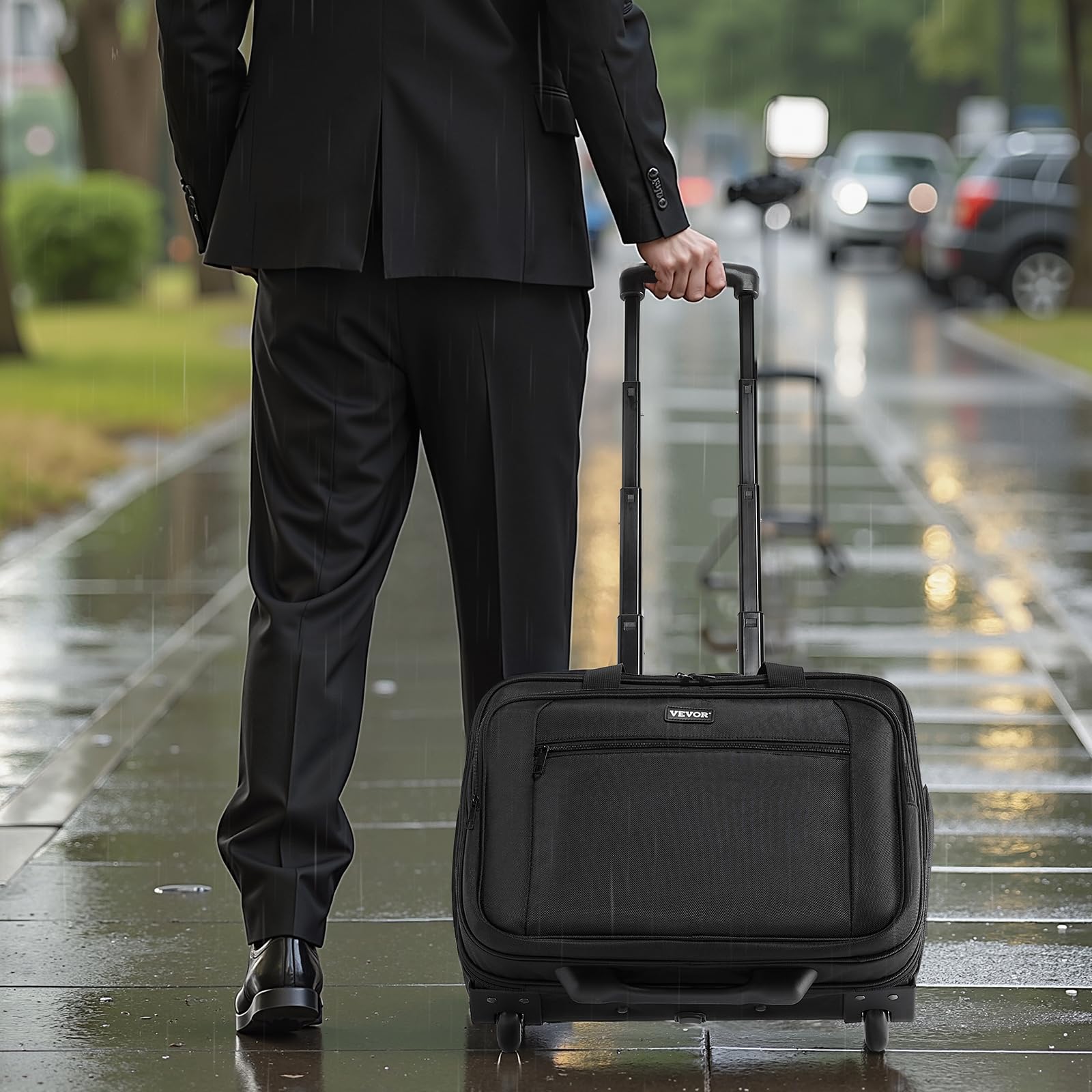 VEVOR Sac à roulettes pour Ordinateur Portable 15,6 Pouces, Mallette à roulettes pour PC, Poignée Télescopique à 4 Hauteurs, Tissu Oxford 1680D, pour Travail, Voyages d'affaires, Femmes, Hommes, Noir