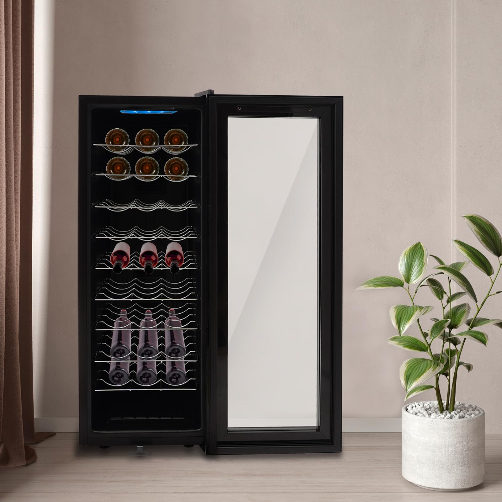 Weinkühlschrank 76L für 30 Flaschen mit Temperaturregelung 12-18°C, LED-Display, doppelte Luftkühlung, gehärtete Glastür, 9 Wellenregale, Modernes Design für Küche, Büro und Wohnzimmer