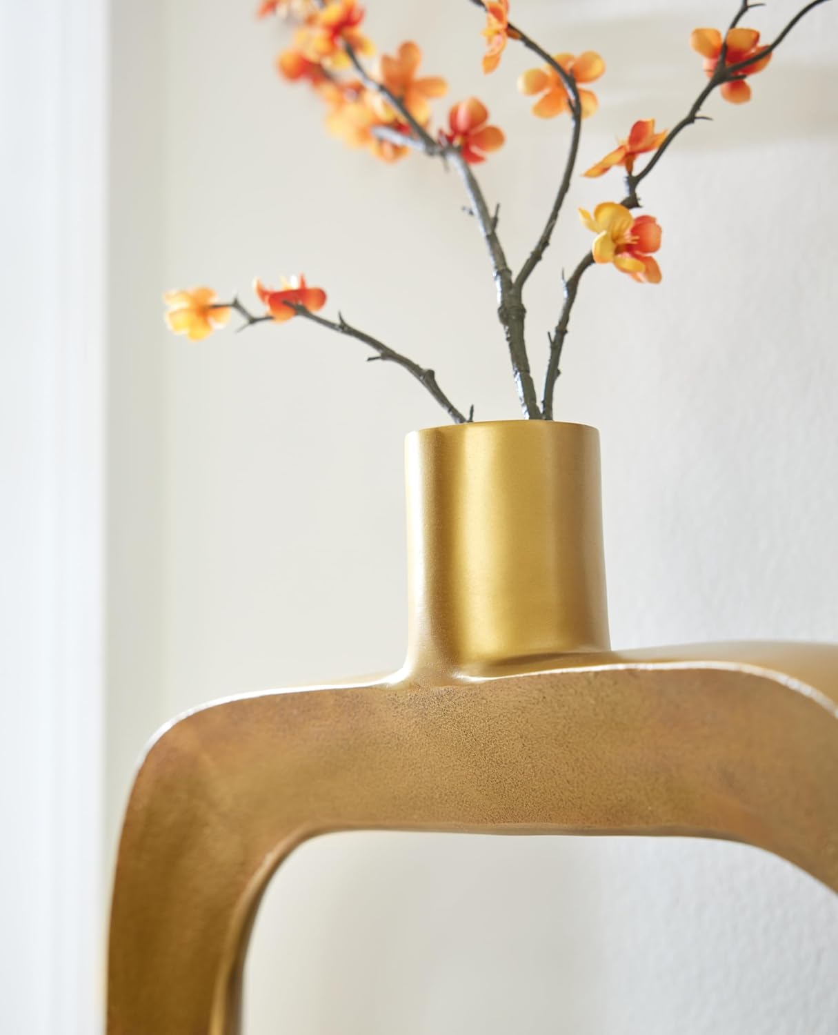 Signature Design by Ashley Large Gold Aluminum Geometric Vase | Designed for faux stems, Textured metallic finish, Sculptural silhouette, Mantel decor, Lawtonville Series