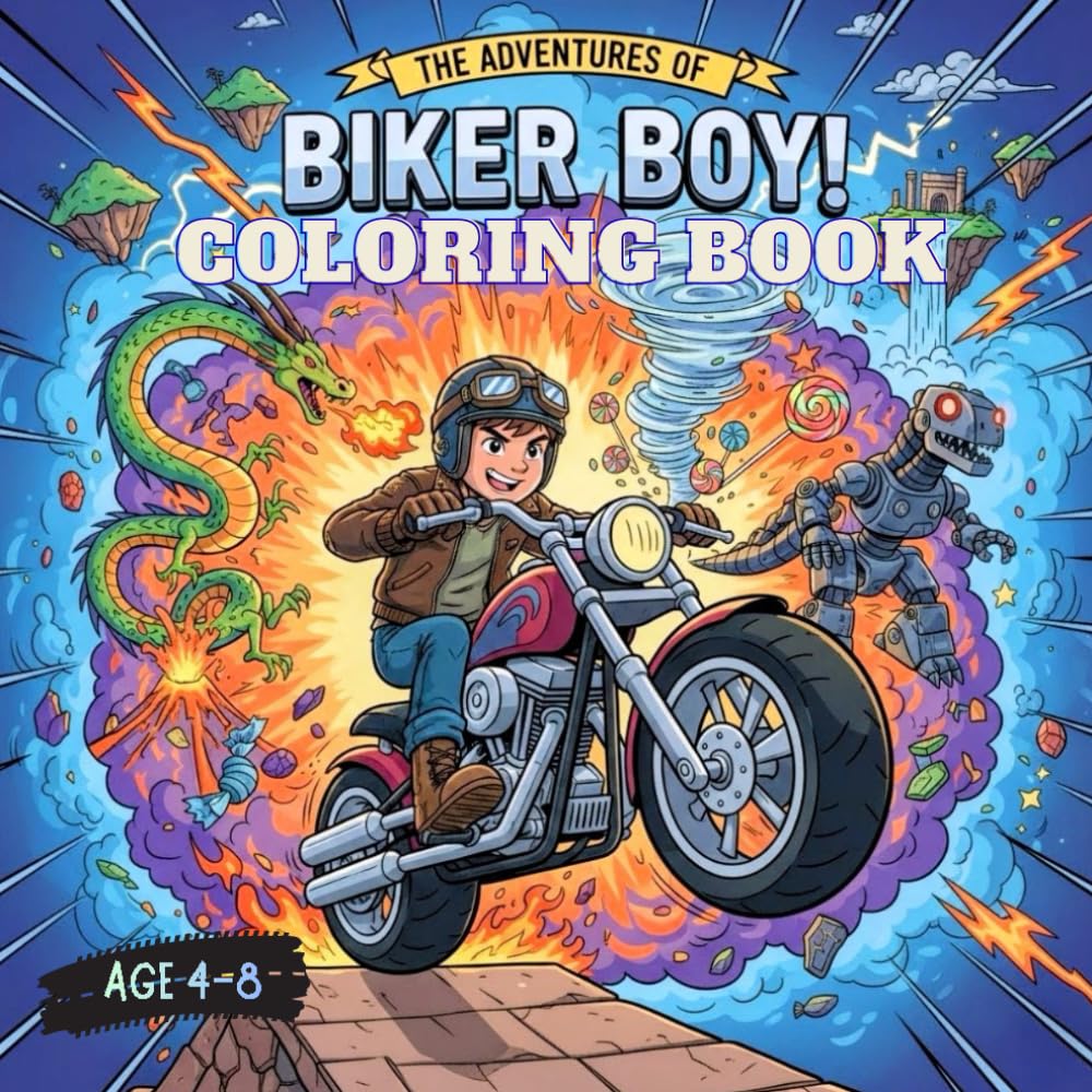 Adventure of biker guy coloring book for ages 4-8